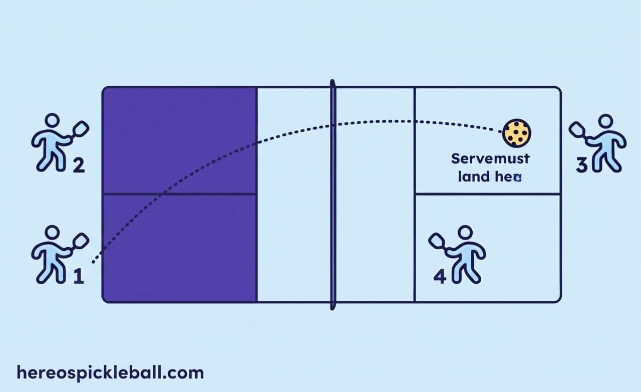 Original vector diagram showing a player behind the baseline serving diagonally into the opposite service court.